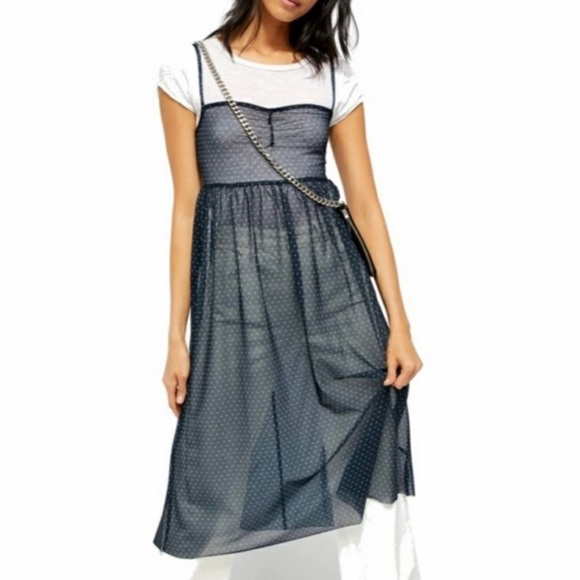 Free People Madeline Dotted Slip Midi Dress - Picture 2 of 8